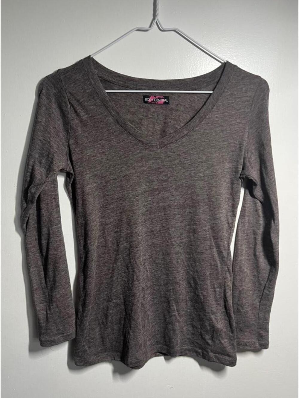 Vintage Y2K Body Central Grey Long Sleeve V Neck Top Small S